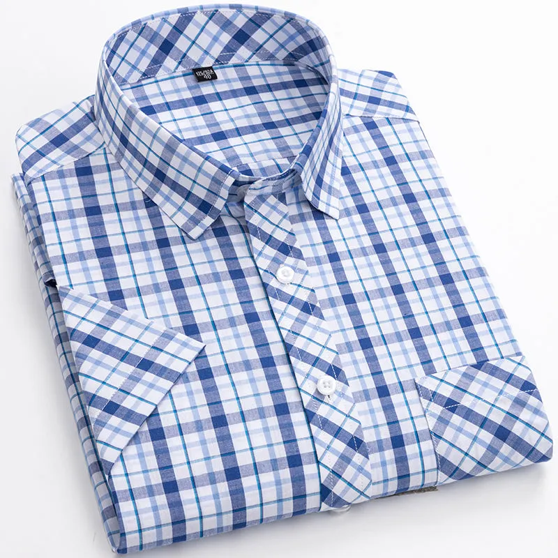 100% Cotton Plaid Short-Sleeved Shirt – Simple, Stylish, and Versatile