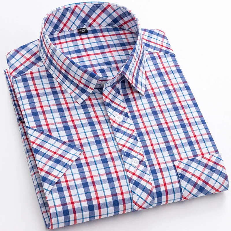 100% Cotton Plaid Short-Sleeved Shirt – Simple, Stylish, and Versatile