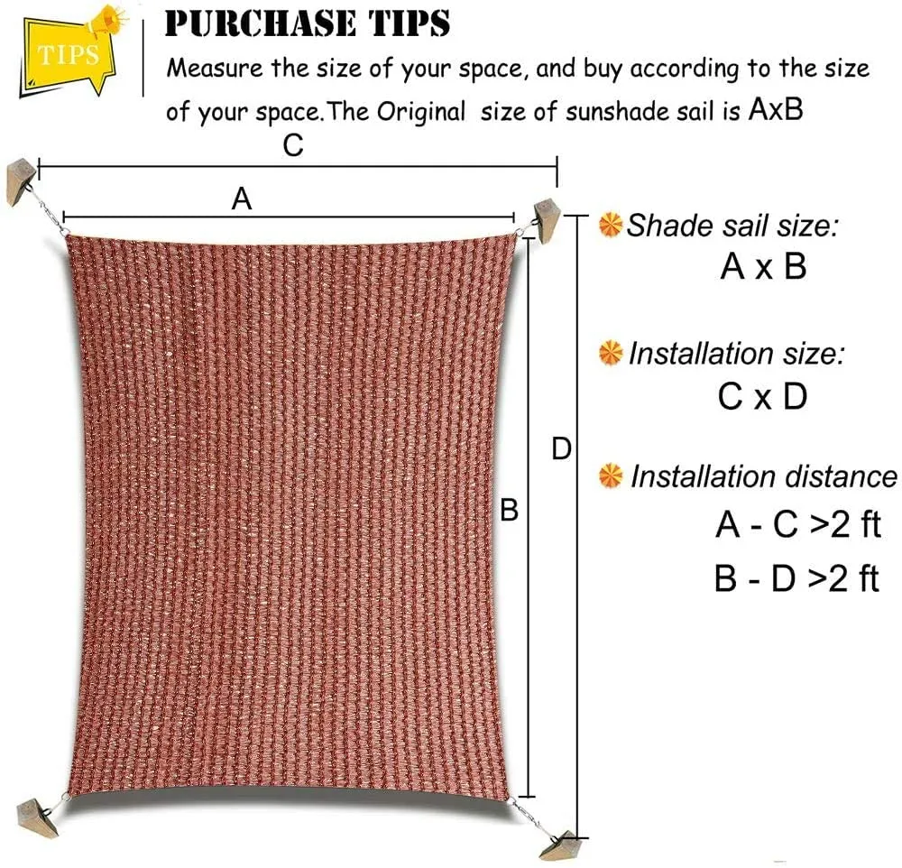12'x'20' Rectangle Patio Sun Shade Sail（Red Color）