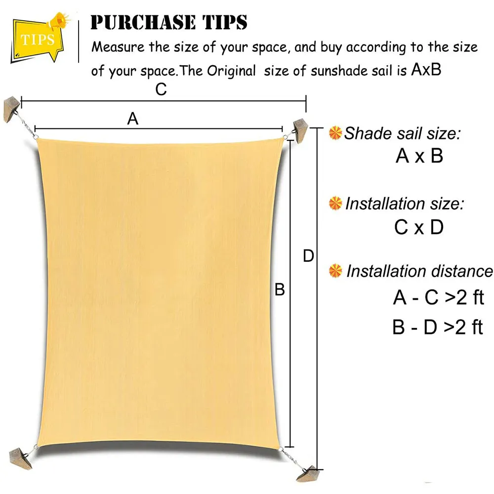 18'x20' Rectangle Patio Sun Shade Sail（Sand Color）