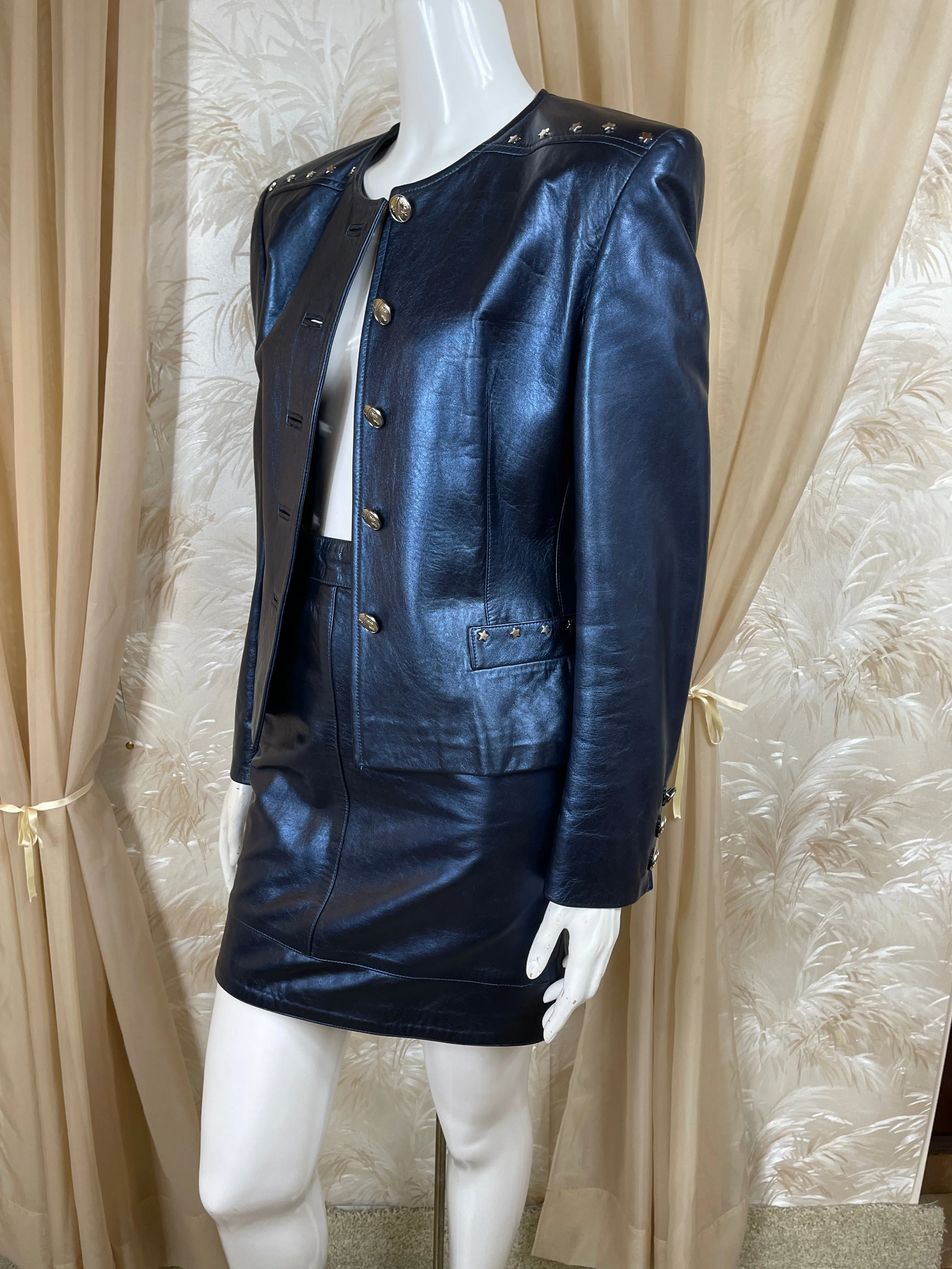 1980's Starry Night Escada Leather Suit