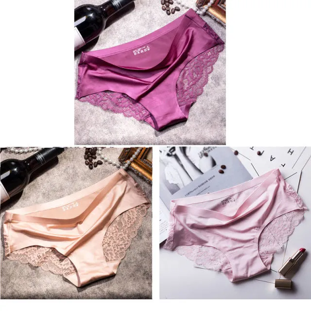 3 pieces / lot Women Sexy Underwear Briefs breathable Hollow Transparent Panties for women Cotton Crotch Women's Lace Panties