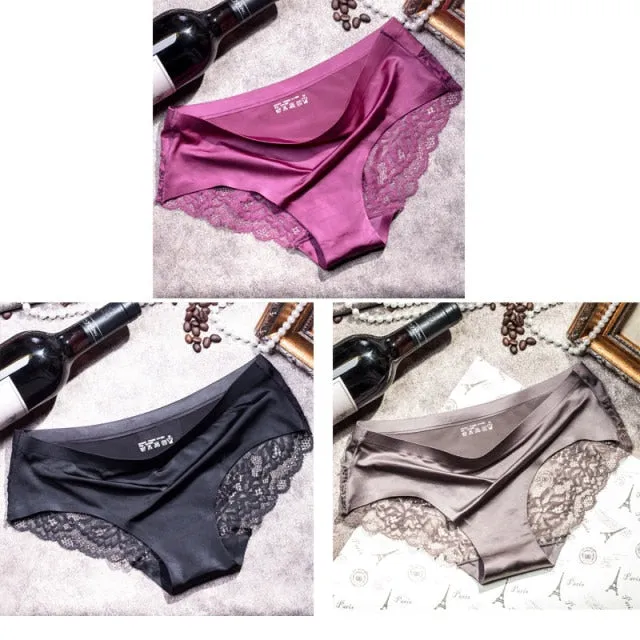 3 pieces / lot Women Sexy Underwear Briefs breathable Hollow Transparent Panties for women Cotton Crotch Women's Lace Panties