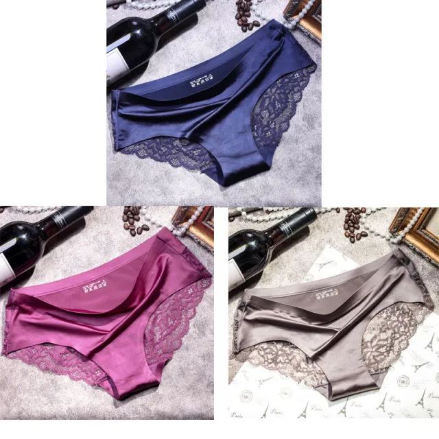 3 pieces / lot Women Sexy Underwear Briefs breathable Hollow Transparent Panties for women Cotton Crotch Women's Lace Panties