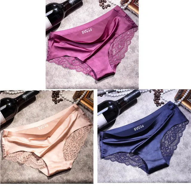 3 pieces / lot Women Sexy Underwear Briefs breathable Hollow Transparent Panties for women Cotton Crotch Women's Lace Panties