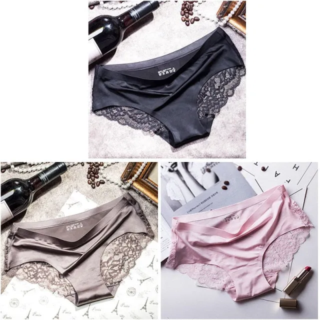 3 pieces / lot Women Sexy Underwear Briefs breathable Hollow Transparent Panties for women Cotton Crotch Women's Lace Panties