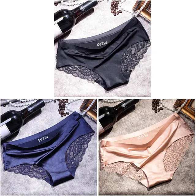 3 pieces / lot Women Sexy Underwear Briefs breathable Hollow Transparent Panties for women Cotton Crotch Women's Lace Panties