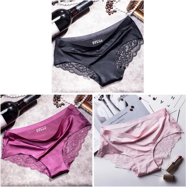 3 pieces / lot Women Sexy Underwear Briefs breathable Hollow Transparent Panties for women Cotton Crotch Women's Lace Panties