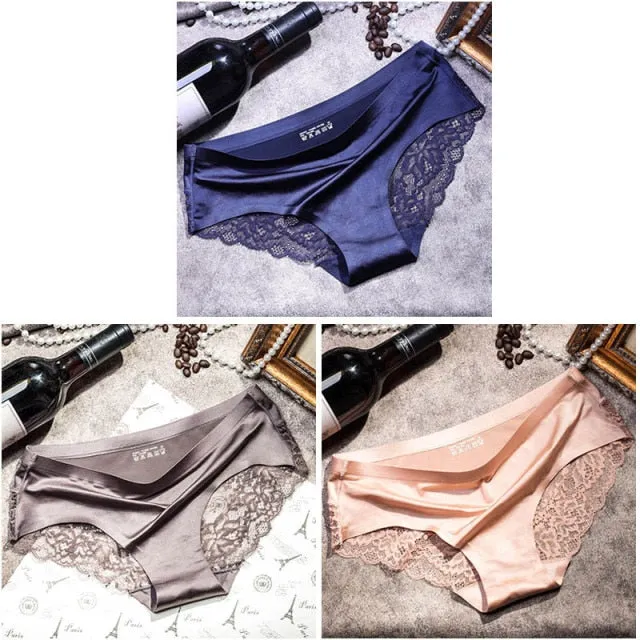 3 pieces / lot Women Sexy Underwear Briefs breathable Hollow Transparent Panties for women Cotton Crotch Women's Lace Panties