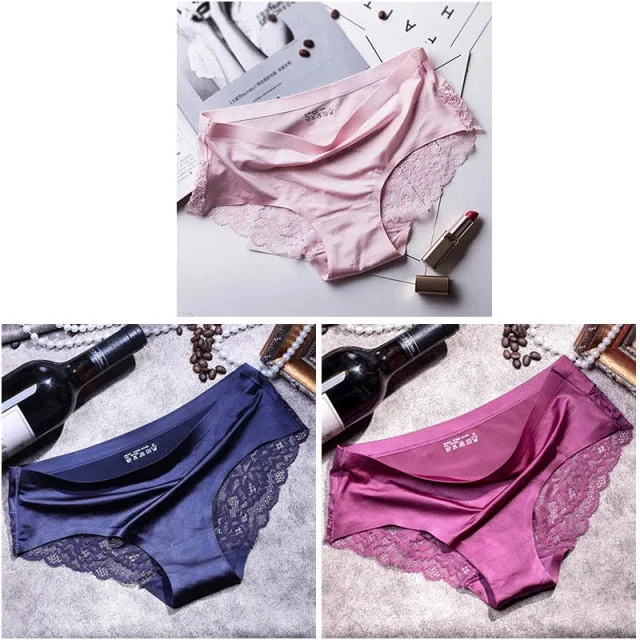 3 pieces / lot Women Sexy Underwear Briefs breathable Hollow Transparent Panties for women Cotton Crotch Women's Lace Panties