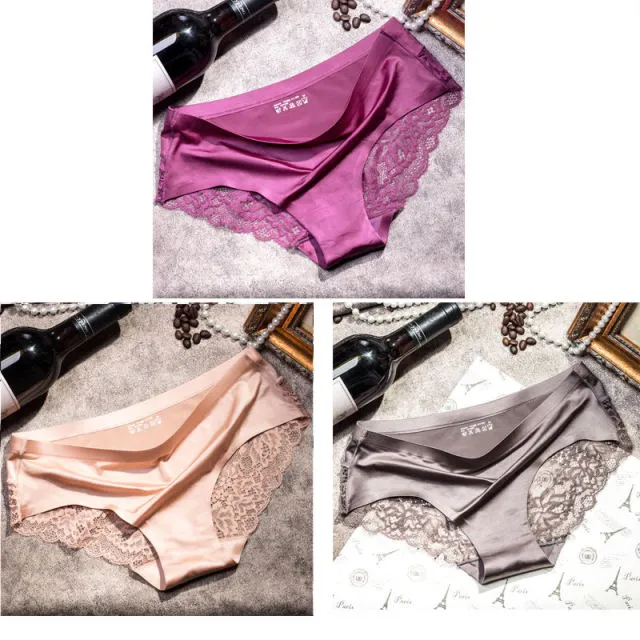 3 pieces / lot Women Sexy Underwear Briefs breathable Hollow Transparent Panties for women Cotton Crotch Women's Lace Panties