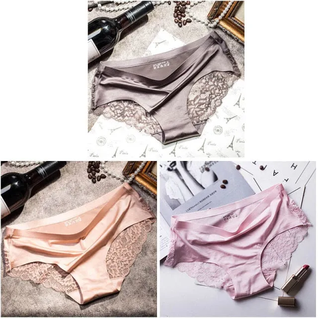 3 pieces / lot Women Sexy Underwear Briefs breathable Hollow Transparent Panties for women Cotton Crotch Women's Lace Panties