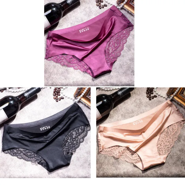 3 pieces / lot Women Sexy Underwear Briefs breathable Hollow Transparent Panties for women Cotton Crotch Women's Lace Panties