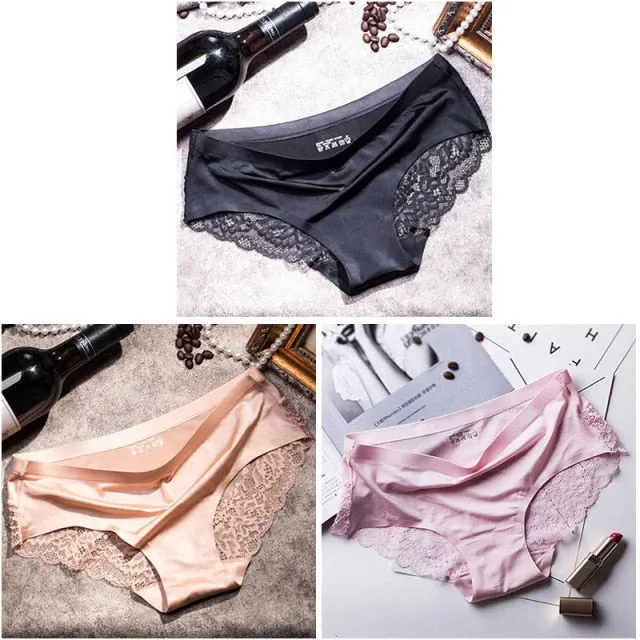 3 pieces / lot Women Sexy Underwear Briefs breathable Hollow Transparent Panties for women Cotton Crotch Women's Lace Panties