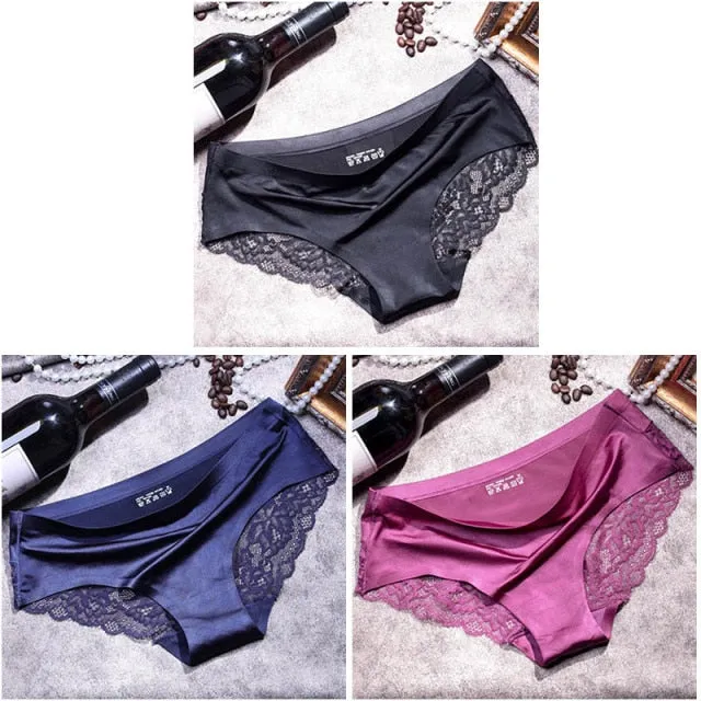 3 pieces / lot Women Sexy Underwear Briefs breathable Hollow Transparent Panties for women Cotton Crotch Women's Lace Panties