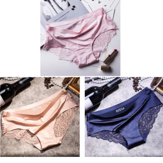 3 pieces / lot Women Sexy Underwear Briefs breathable Hollow Transparent Panties for women Cotton Crotch Women's Lace Panties