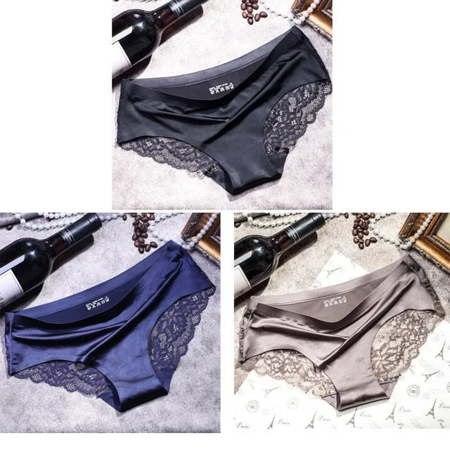 3 pieces / lot Women Sexy Underwear Briefs breathable Hollow Transparent Panties for women Cotton Crotch Women's Lace Panties