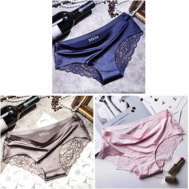 3 pieces / lot Women Sexy Underwear Briefs breathable Hollow Transparent Panties for women Cotton Crotch Women's Lace Panties