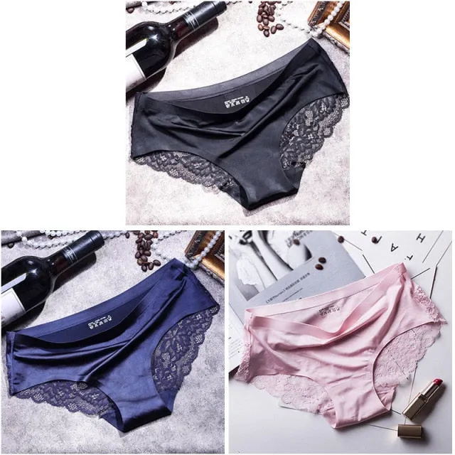 3 pieces / lot Women Sexy Underwear Briefs breathable Hollow Transparent Panties for women Cotton Crotch Women's Lace Panties