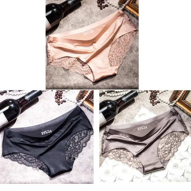 3 pieces / lot Women Sexy Underwear Briefs breathable Hollow Transparent Panties for women Cotton Crotch Women's Lace Panties