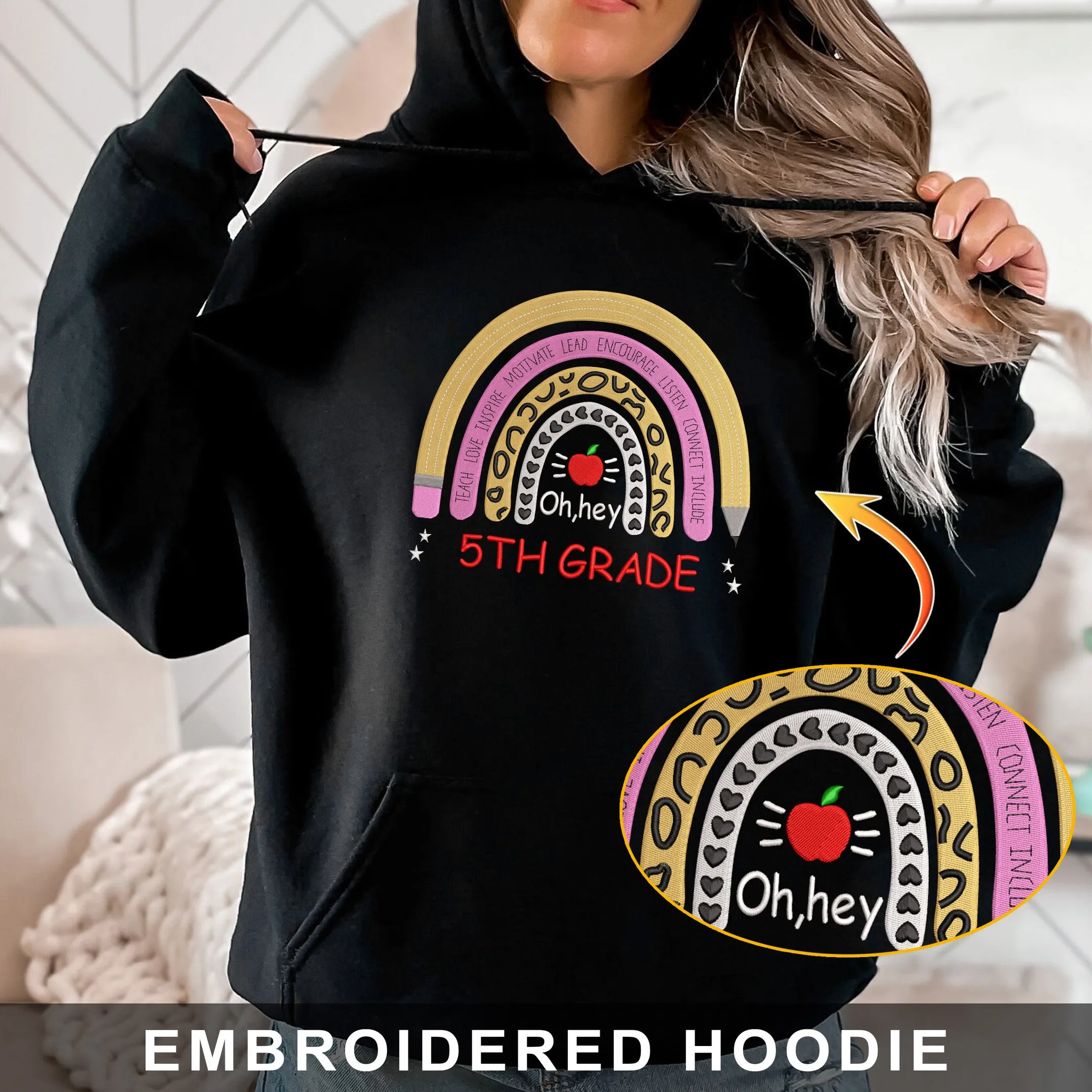 5st Grade Back To School Embroidered Hoodie, Sweatshirt