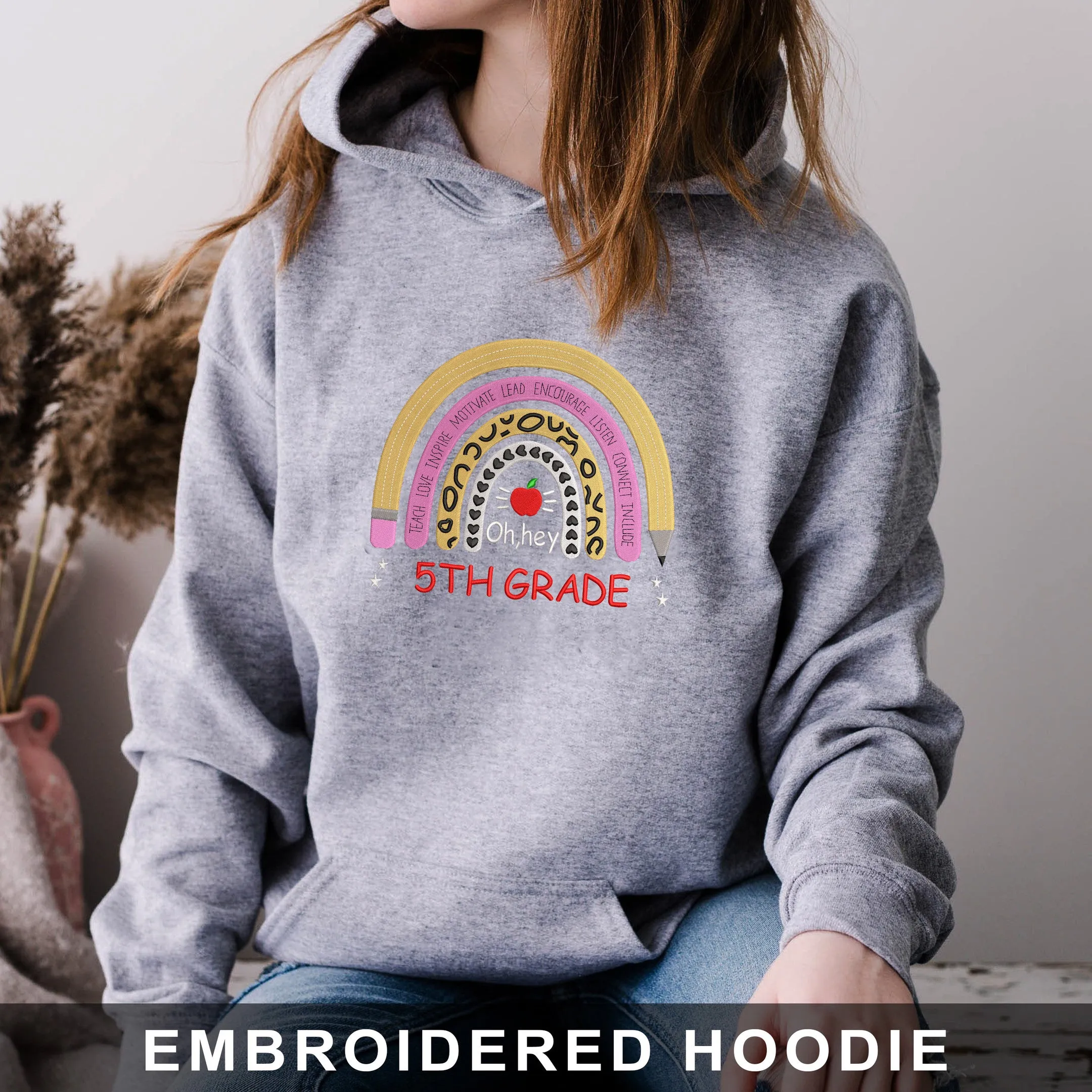 5st Grade Back To School Embroidered Hoodie, Sweatshirt