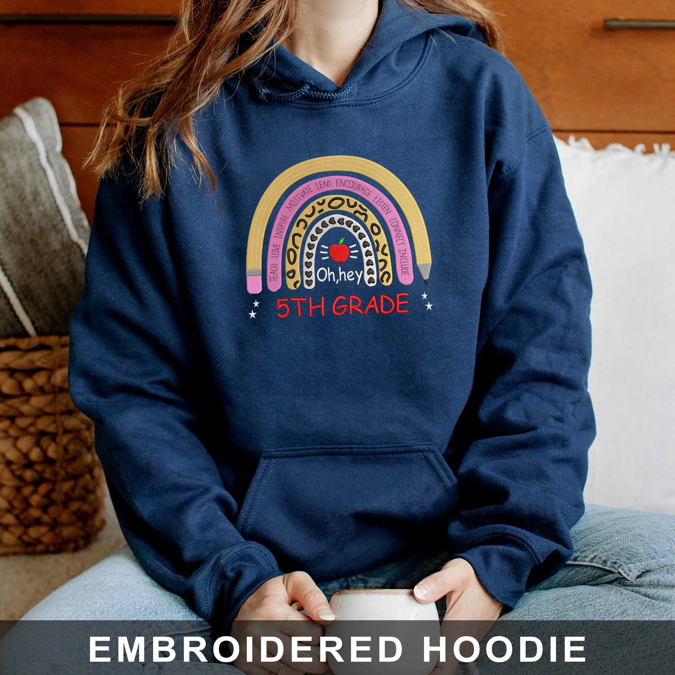 5st Grade Back To School Embroidered Hoodie, Sweatshirt