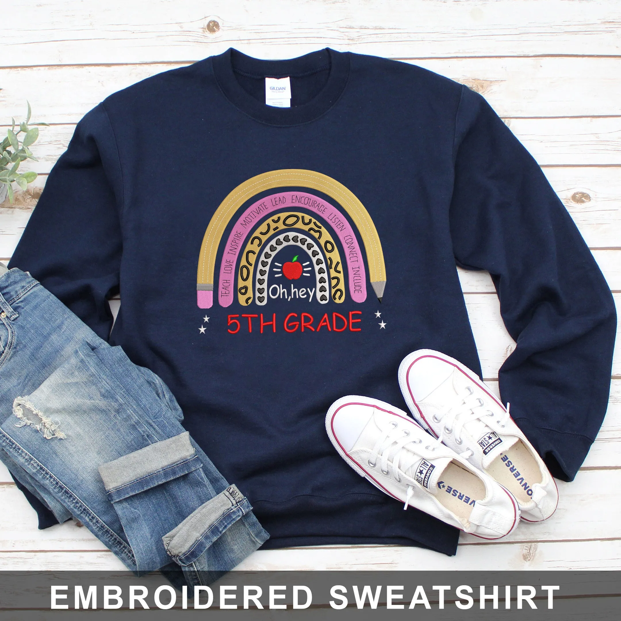5st Grade Back To School Embroidered Hoodie, Sweatshirt