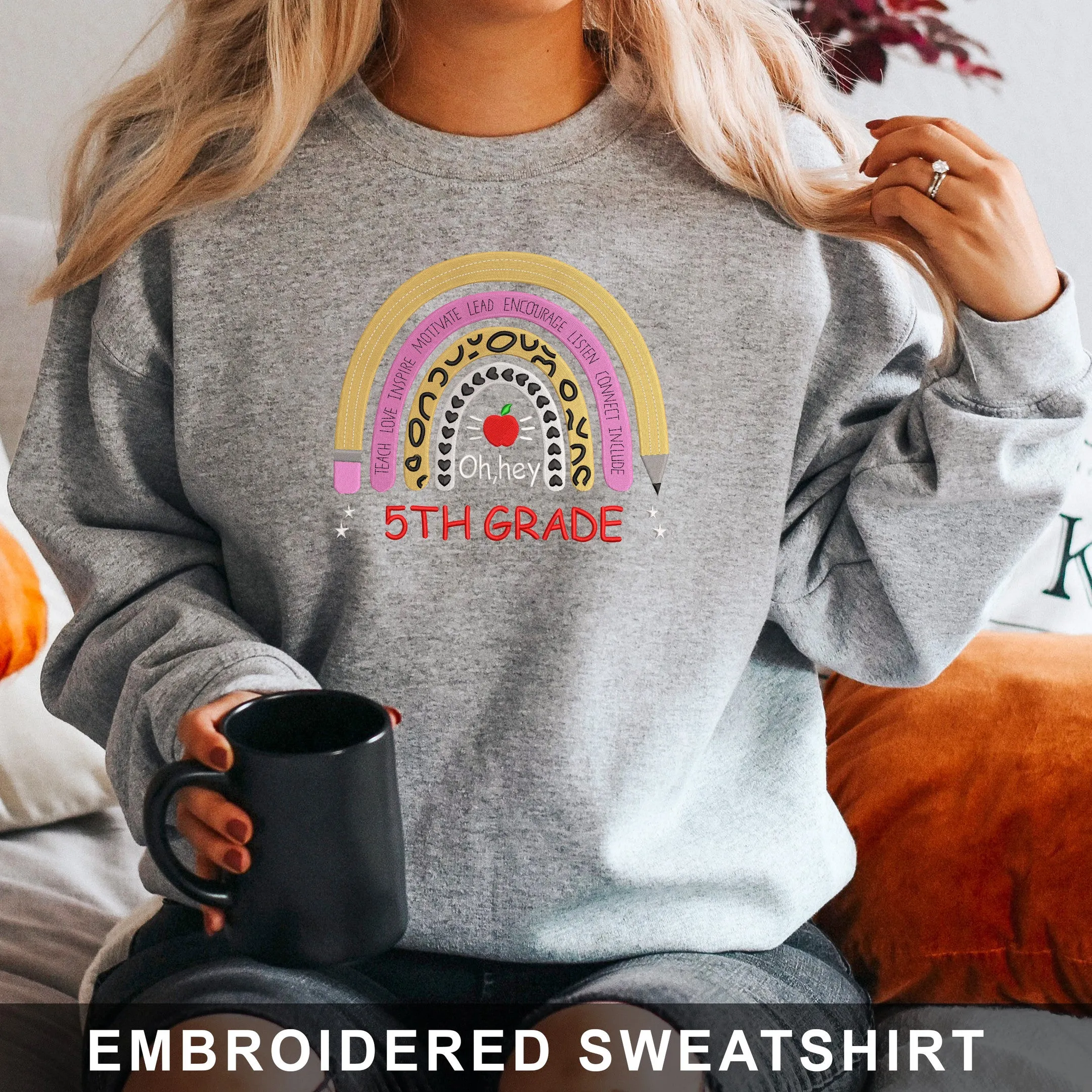 5st Grade Back To School Embroidered Hoodie, Sweatshirt