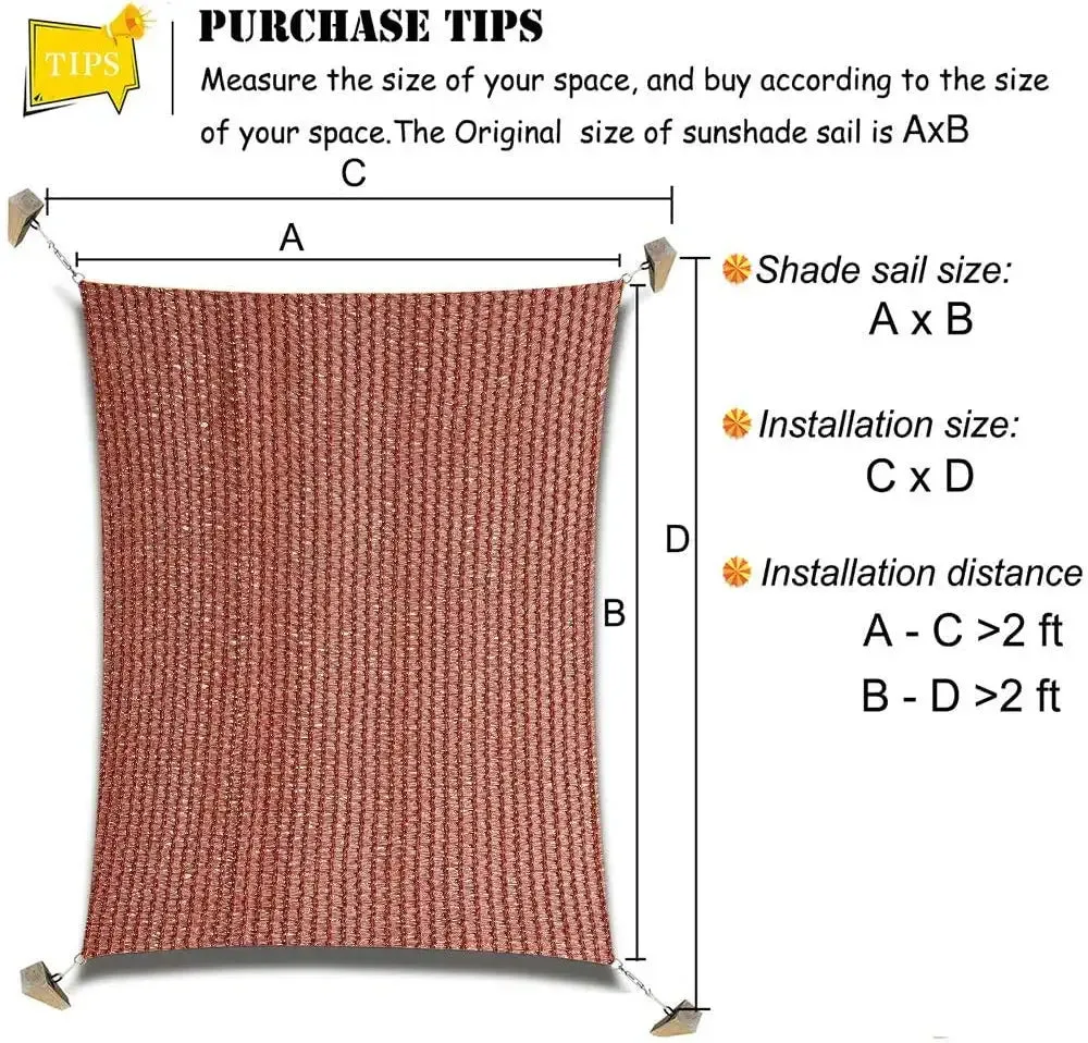 6'x'10' Rectangle Patio Sun Shade Sail（Red Color）