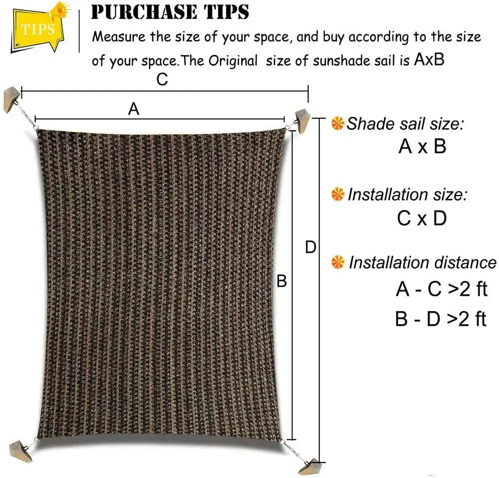 8'x12' Rectangle Patio Sun Shade Sail（Brown Color）