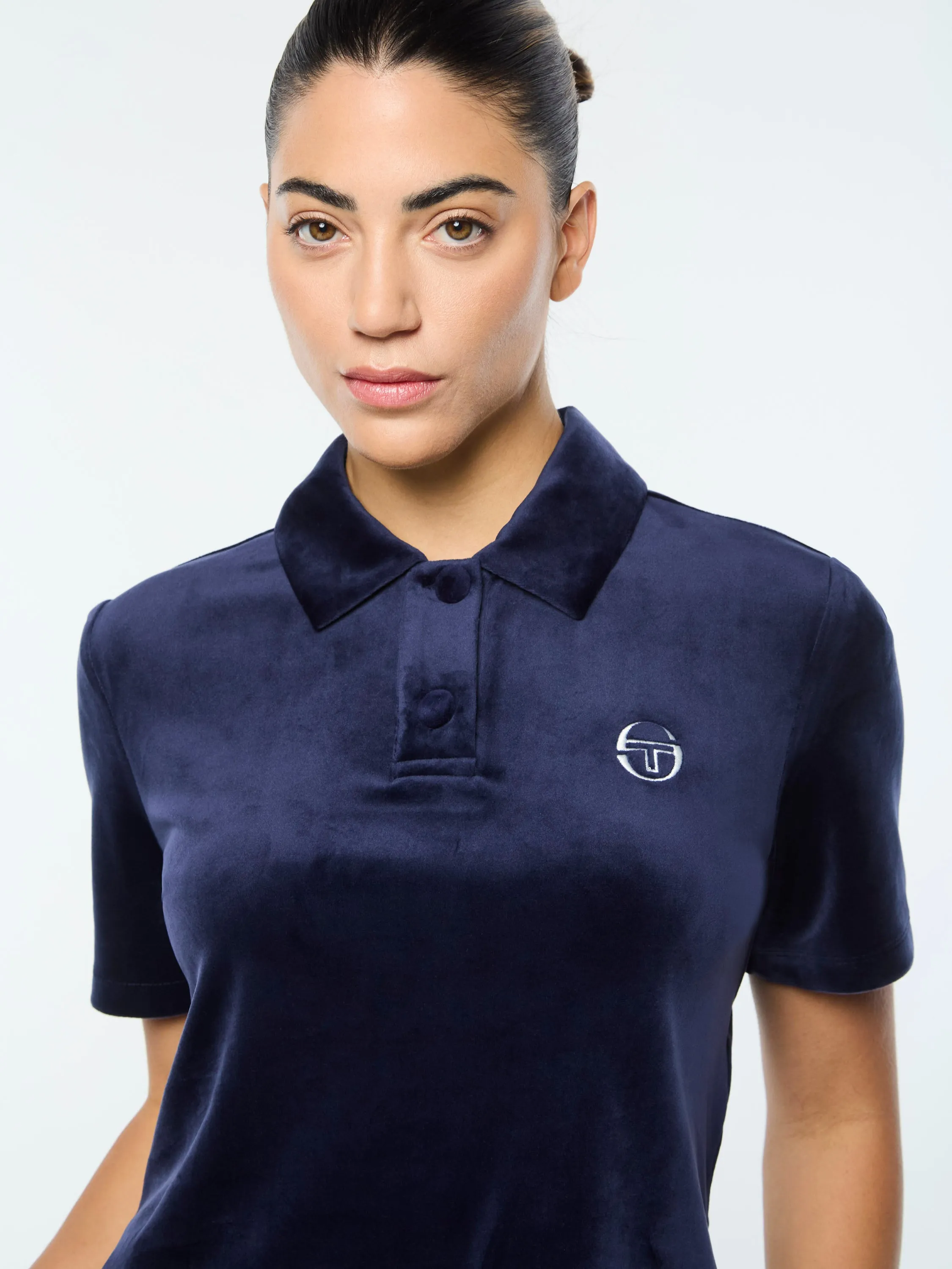 Adele Velour Polo- Maritime Blue