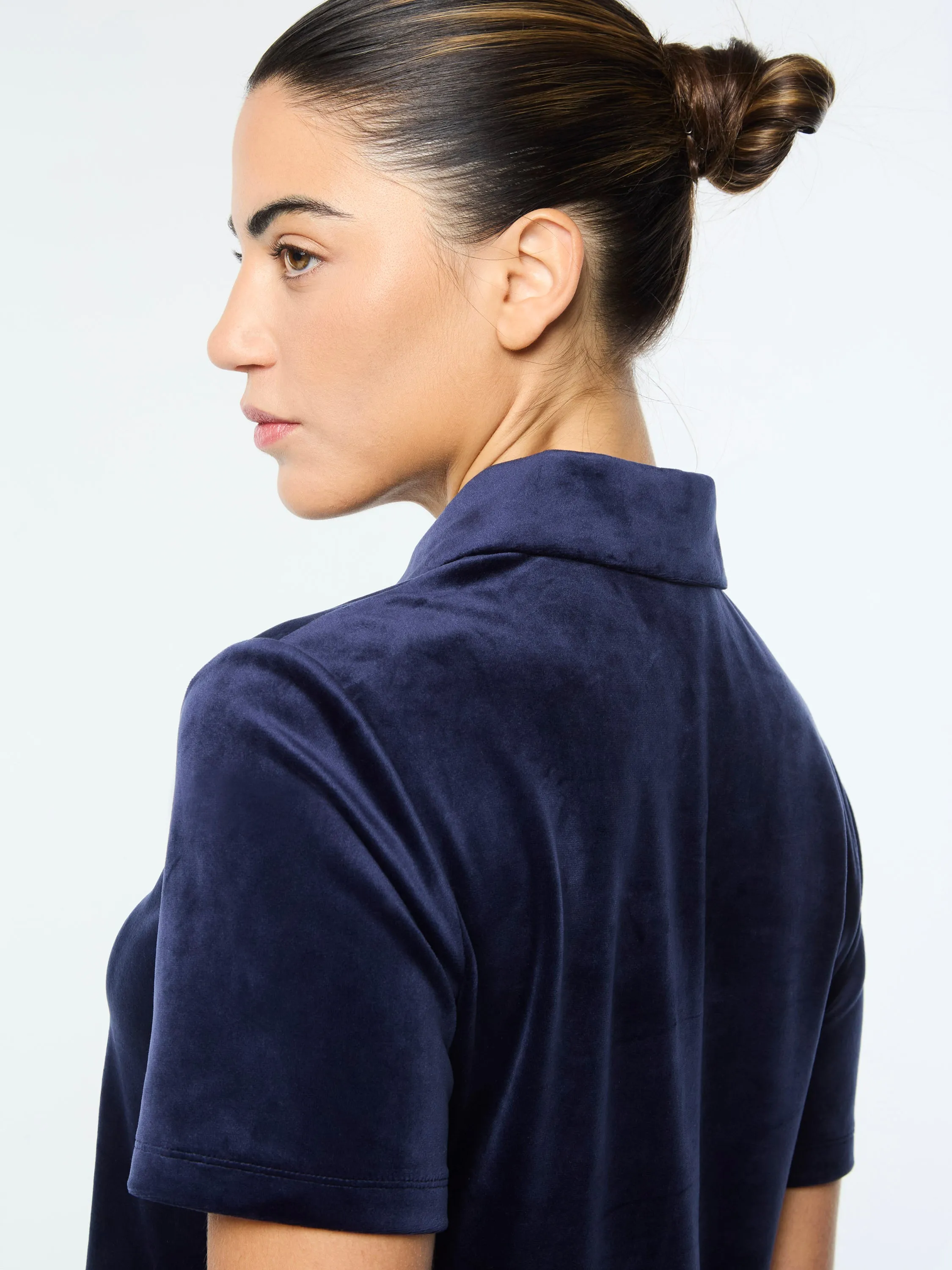 Adele Velour Polo- Maritime Blue