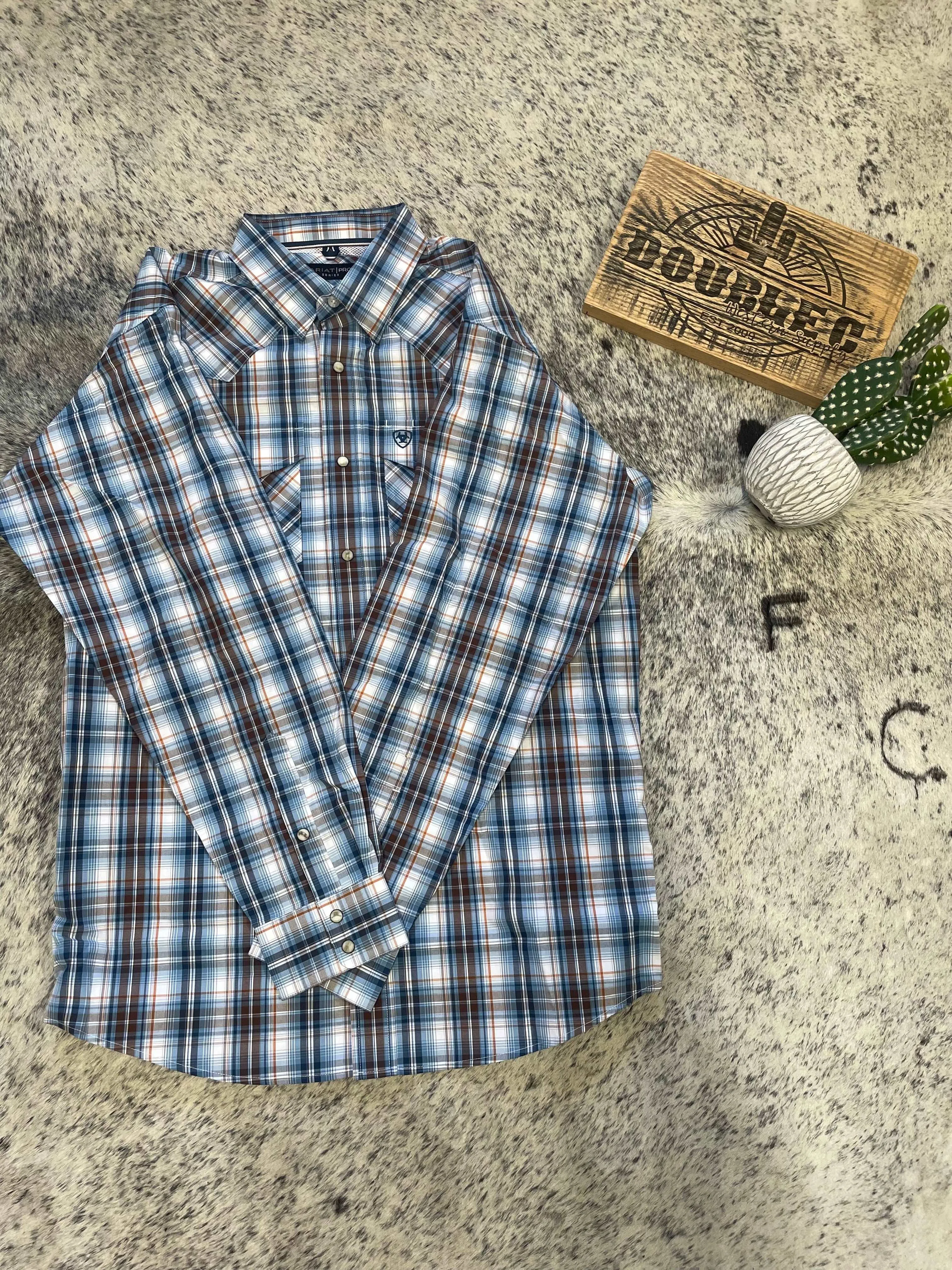 ARIAT PRO REX SNAP BROWN PLAID - MENS SHIRT