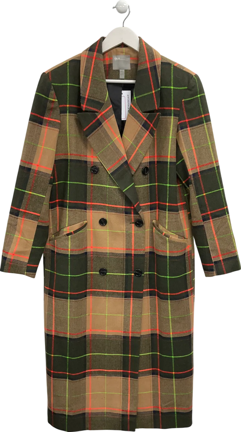 ASOS Beige Vibrant Tartan Over Coat UK 8