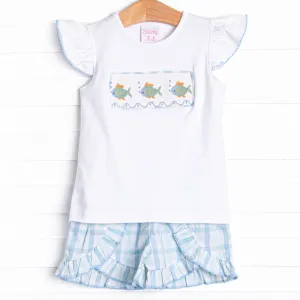 Bayside Bubbles Smocked Ruffle Short Set, Blue