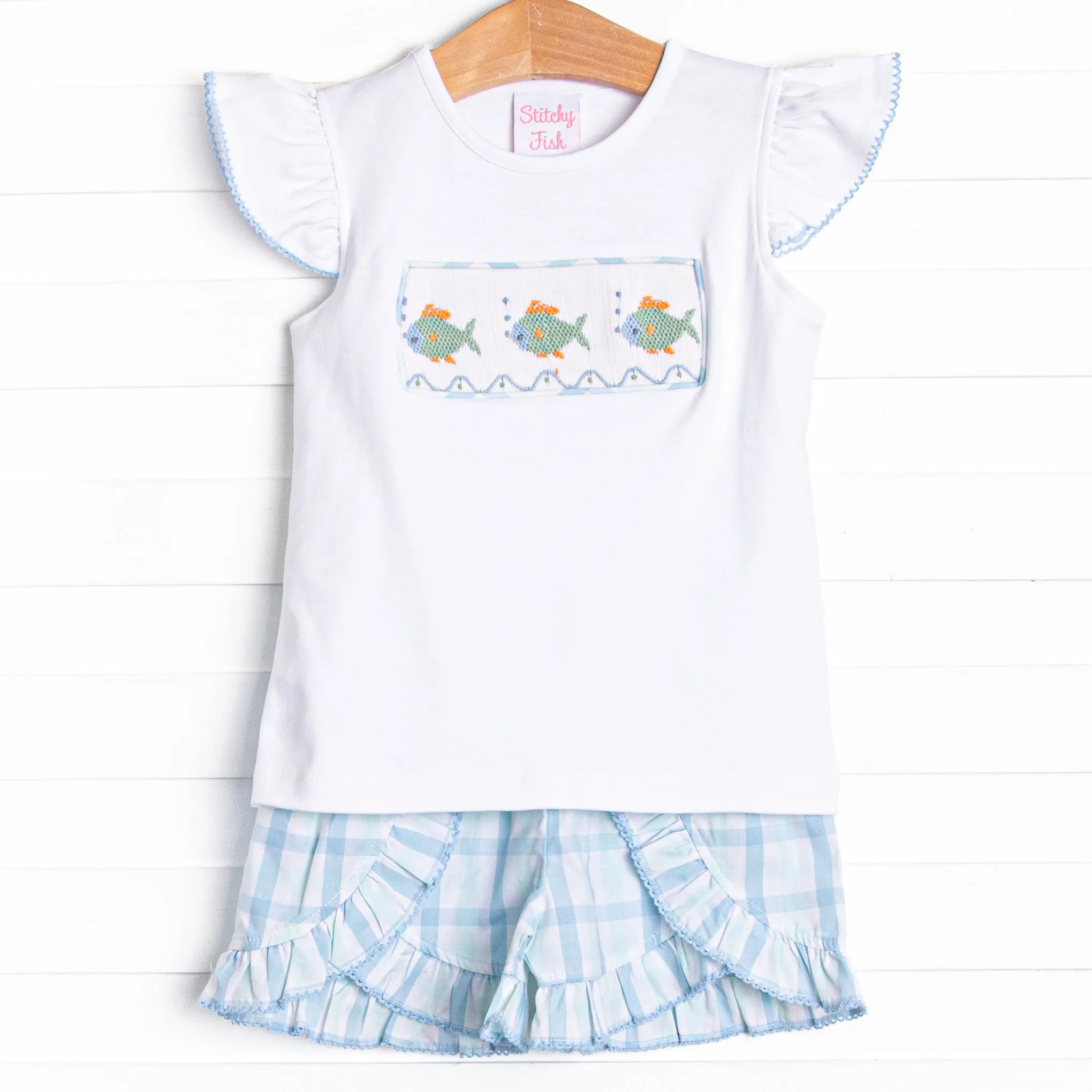 Bayside Bubbles Smocked Ruffle Short Set, Blue
