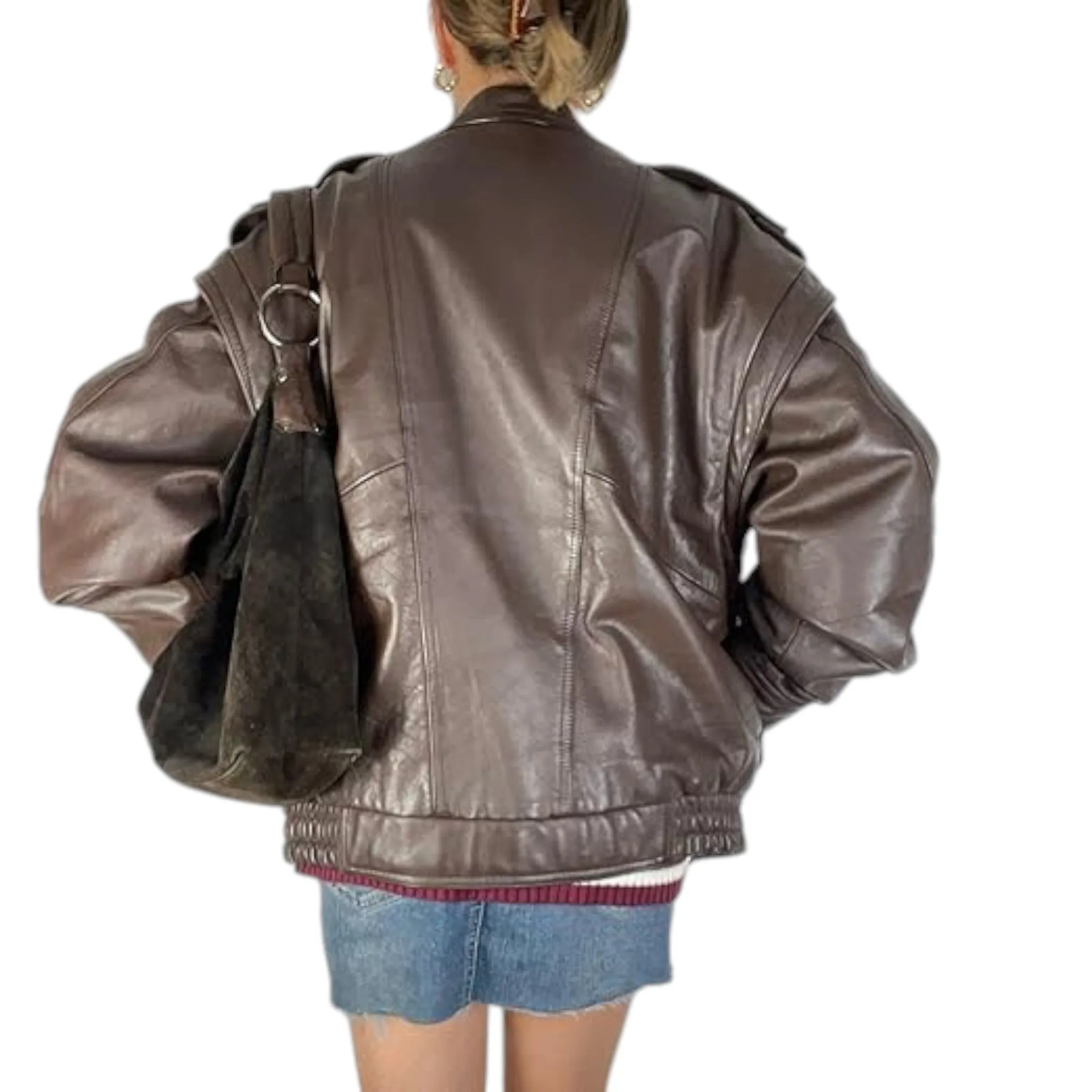 Beautiful 90s Brown Leather Bomber Jacket - Women's