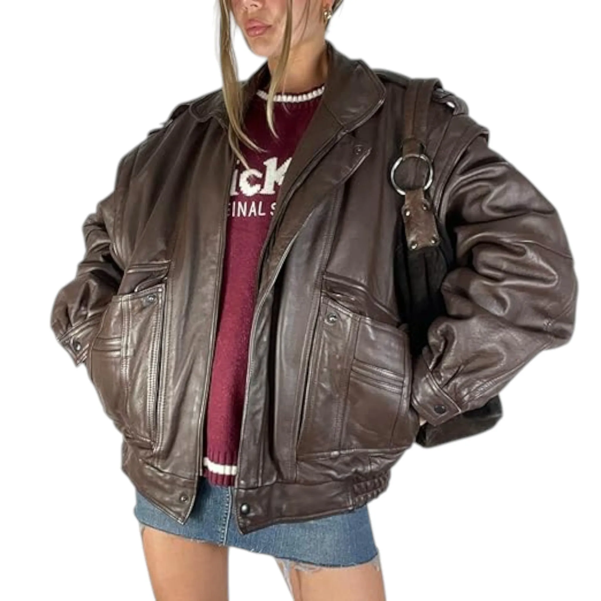 Beautiful 90s Brown Leather Bomber Jacket - Women's