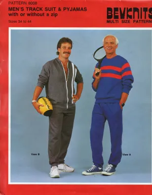 Bevknits 8008 Mens Tracksuit & Pajamas 1980s Vintage Sewing Pattern Size 34 - 44 UNCUT Factory Folded
