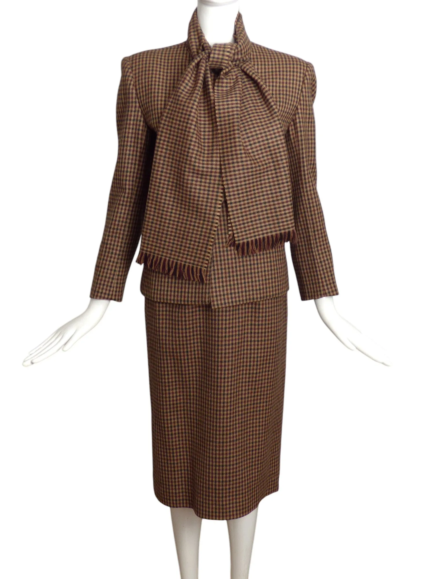 BILL BLASS- 1980s Wool Plaid Skirt Suit, Size 10