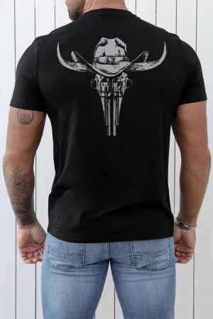 Black Western Cowboy Graphic Print V Neck Men's T Shirt