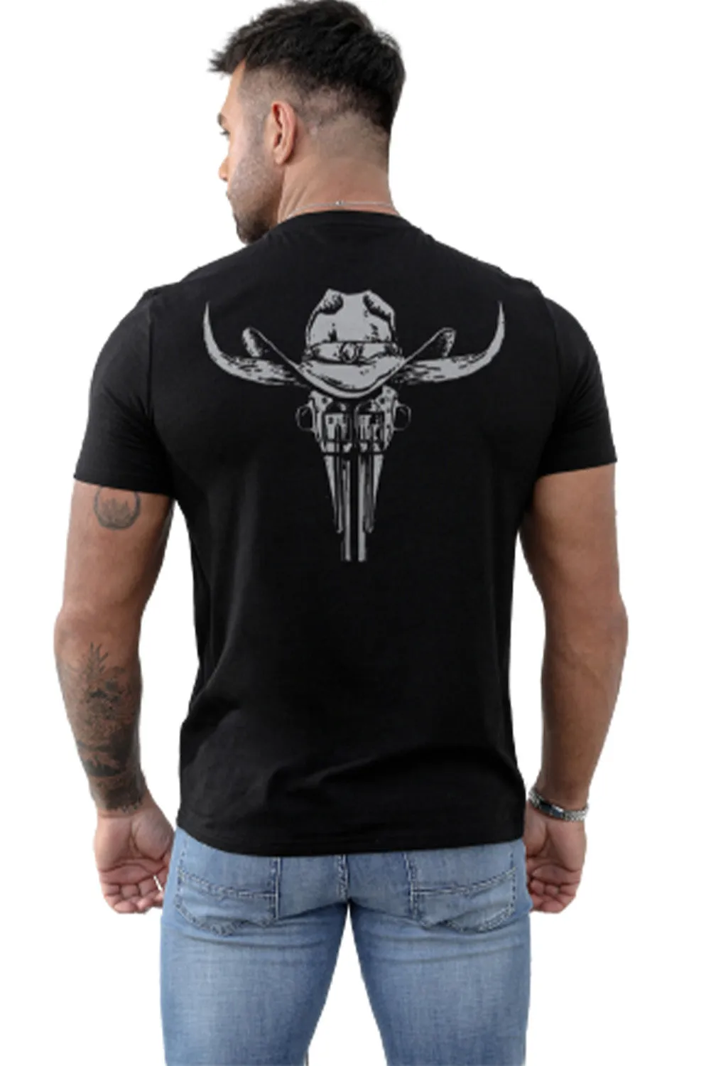 Black Western Cowboy Graphic Print V Neck Men's T Shirt