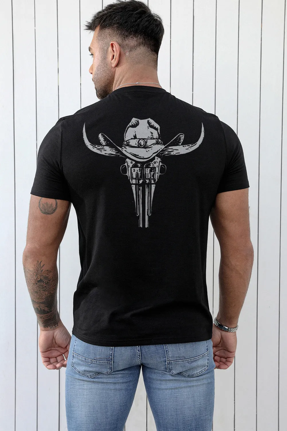 Black Western Cowboy Graphic Print V Neck Men's T Shirt