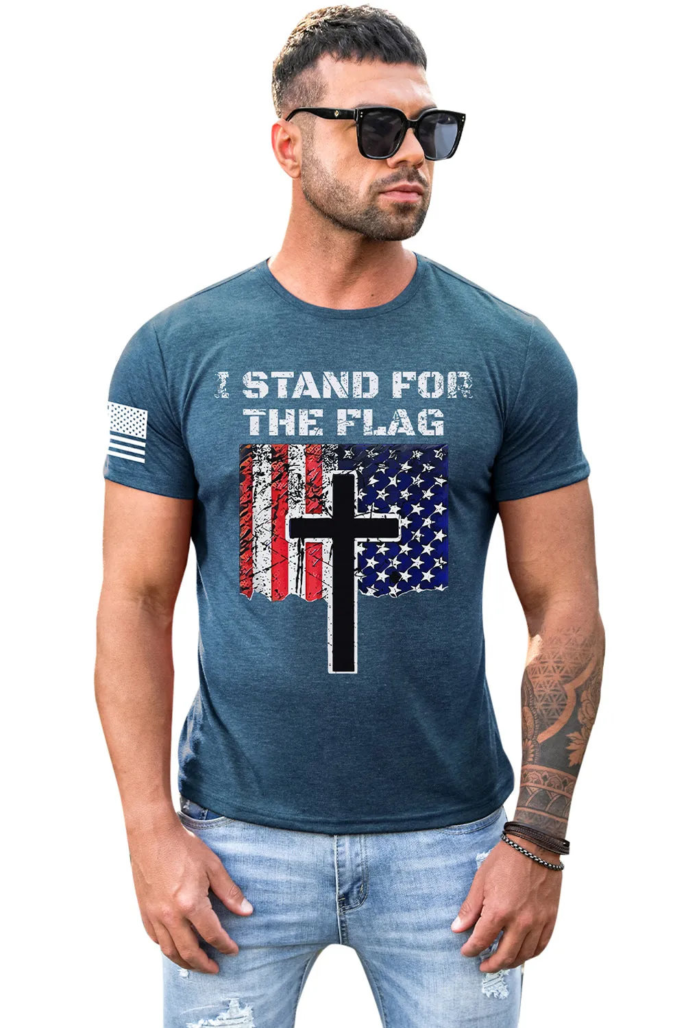 Blue Stand For The Flag Men's Tactical Short Sleeved T-shirt