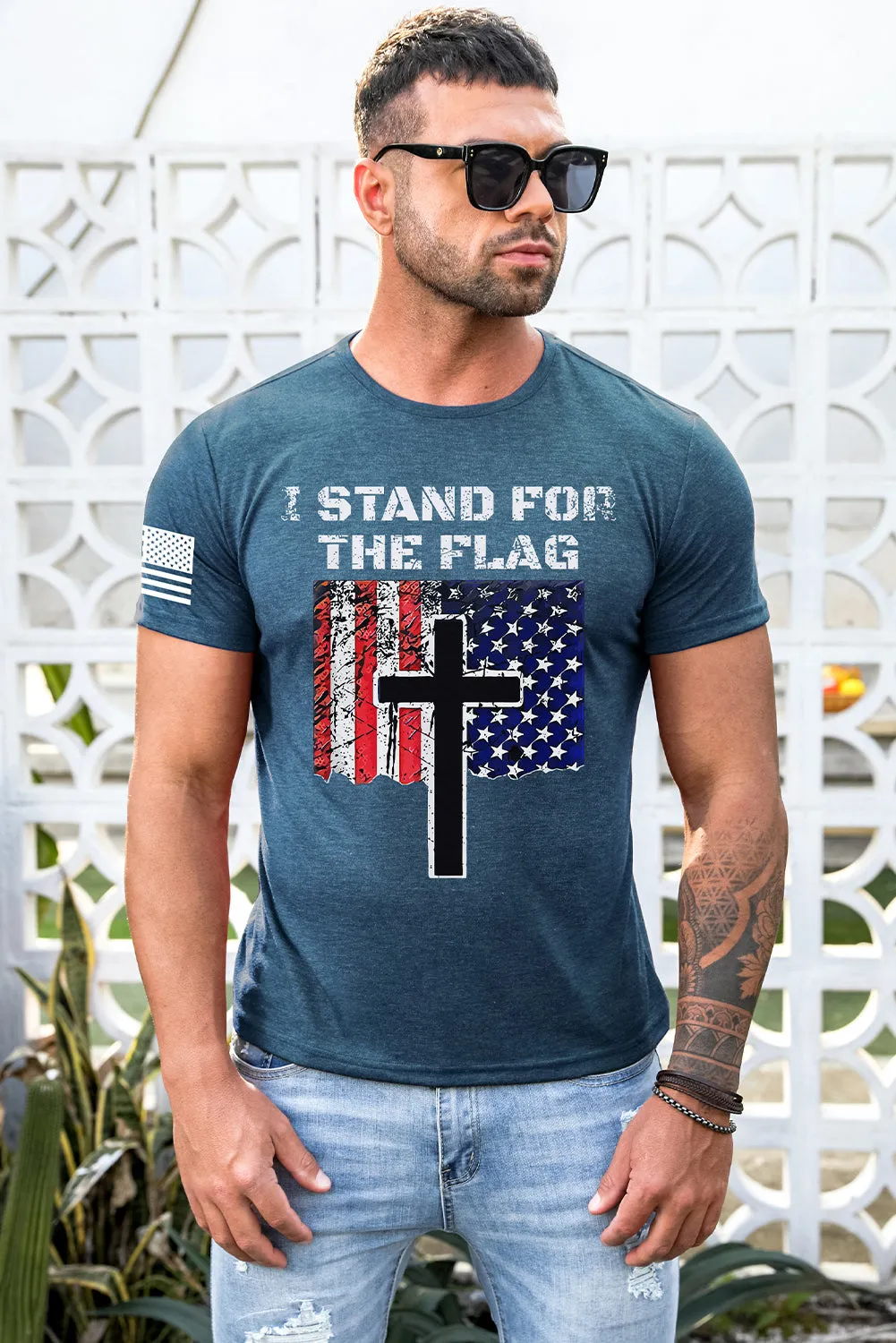 Blue Stand For The Flag Men's Tactical Short Sleeved T-shirt