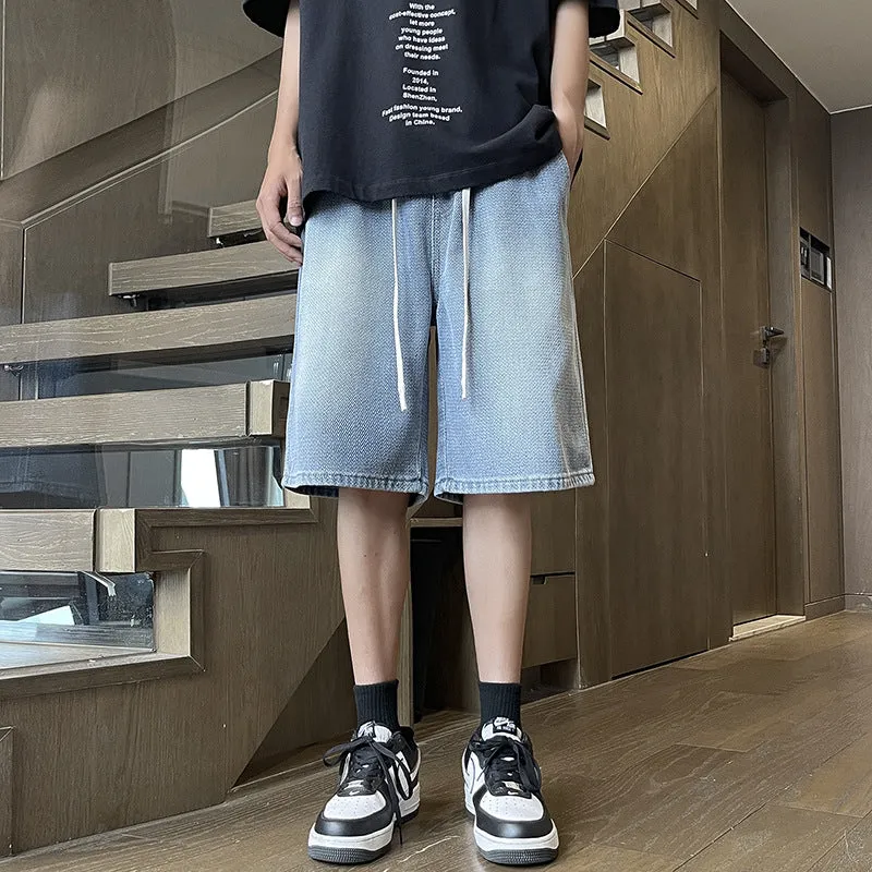 Bonsir skater boy outfits Denim Shorts Men's Summer Thin 2024 New Korean Style Versatile Straight Loose Casual Cropped Pants Men