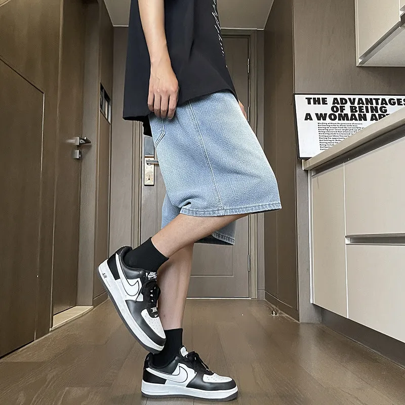 Bonsir skater boy outfits Denim Shorts Men's Summer Thin 2024 New Korean Style Versatile Straight Loose Casual Cropped Pants Men