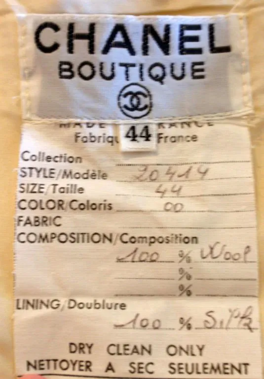 CHANEL 1980s 2 pc Cream Wool Skirt Set Size 44