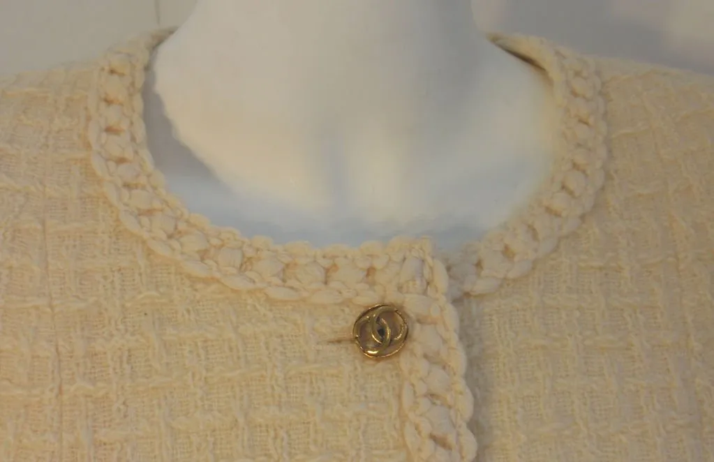 CHANEL 1980s 2 pc Cream Wool Skirt Set Size 44